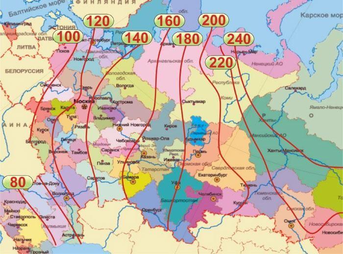 карта грубины промерзания грунта